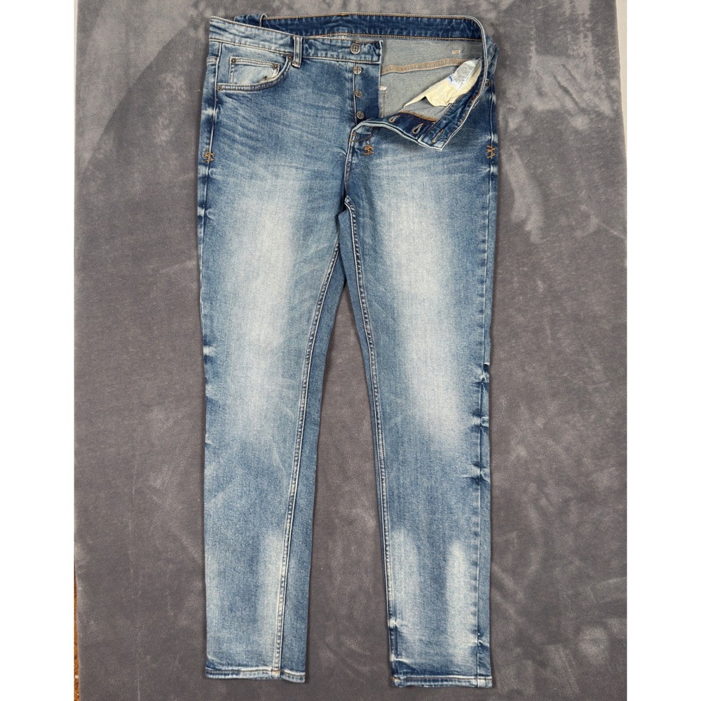 Ksubi Chitch Slim Fit Jeans Mens 36 Faded Blue Stretch Denim Button Fly Pants